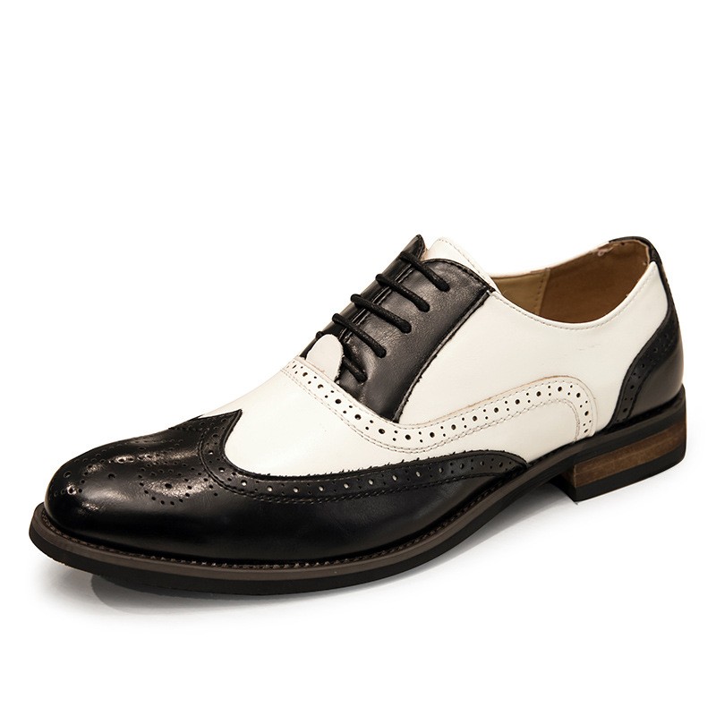 black and white leather shoes