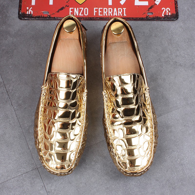 gold patent leather shoes