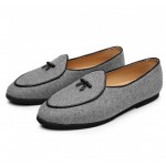 Grey Canvas Mini Bow Mens Oxfords Flats Loafers Dappermen Dapper Men Dress Shoes