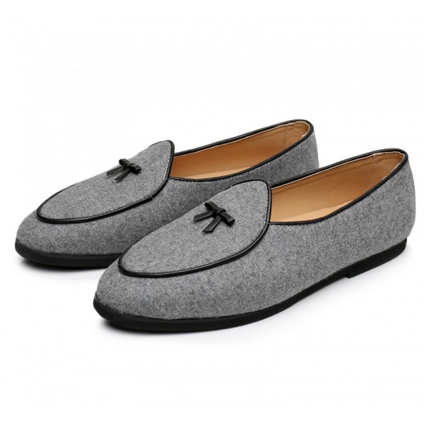 Grey Canvas Mini Bow Mens Oxfords Flats Loafers Dappermen Dapper Men Dress Shoes