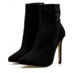 Black Suede Pointed Head Stiletto High Heels Boots Shoes