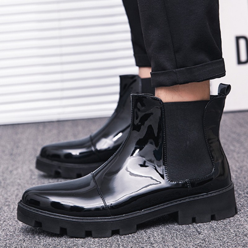 shiny black chelsea boots mens