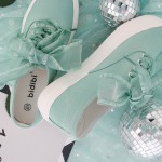 Green Blue Ribbon Giant Bow Lace Up Sneakers Flats Shoes
