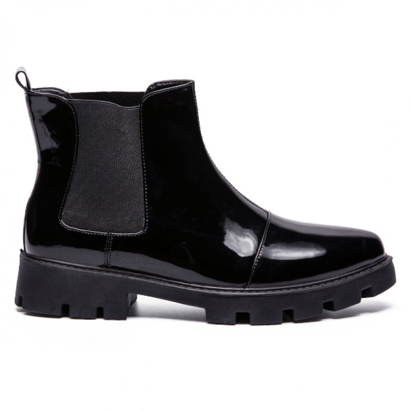 Black Patent Glossy Mens Chelsea Ankle 
