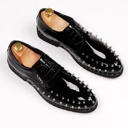 Black Patent Leather Spikes Baroque Lace up Dappermen Mens Oxfords Shoes