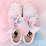 Blue Pink Pastel Color Ribbon Giant Bow Lace Up Sneakers Flats Shoes