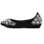 Black Jewels Gems Diamantes Crystals Bling Bling Pointed Head Flats Ballets Shoes
