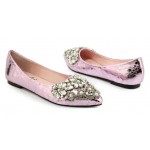 Pink Jewels Pearls Diamantes Crystals Bling Bling Pointed Head Flats Ballets Shoes