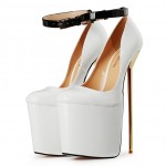 White Patent Leather Platforms Gold Metal Sexy Stiletto Mens High Heels Shoes