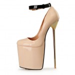 Beige Patent Leather Platforms Gold Metal Sexy Stiletto Mens High Heels Shoes