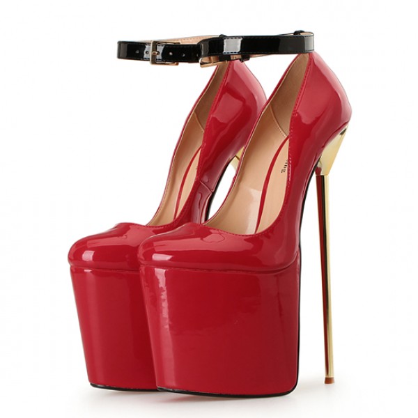 Red Patent Leather Platforms Gold Metal Sexy Stiletto Mens High Heels Shoes