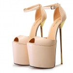 Beige Patent Leather Platforms Peeptoe Gold Metal Sexy Stiletto Mens High Heels Shoes