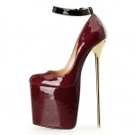 Burgundy Patent Leather Platforms Gold Metal Sexy Stiletto Mens High Heels Shoes