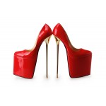 Red Patent Leather Platforms Gold Metal Sexy Stiletto Mens High Heels Shoes