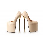 Beige Patent Leather Platforms Gold Metal Sexy Stiletto Mens High Heels Shoes