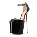 Black Patent Leather Platforms Peeptoe Gold Metal Sexy Stiletto Mens High Heels Shoes