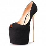 Black Suede Leather Platforms Peeptoe Gold Metal Sexy Stiletto Mens High Heels Shoes