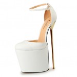 White Leather Platforms Ankle Straps Gold Metal Sexy Stiletto Mens High Heels Shoes