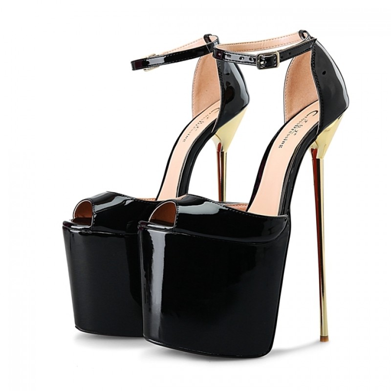 black patent leather high heels