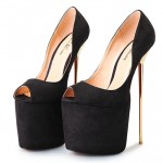 Black Suede Leather Platforms Peeptoe Gold Metal Sexy Stiletto Mens High Heels Shoes