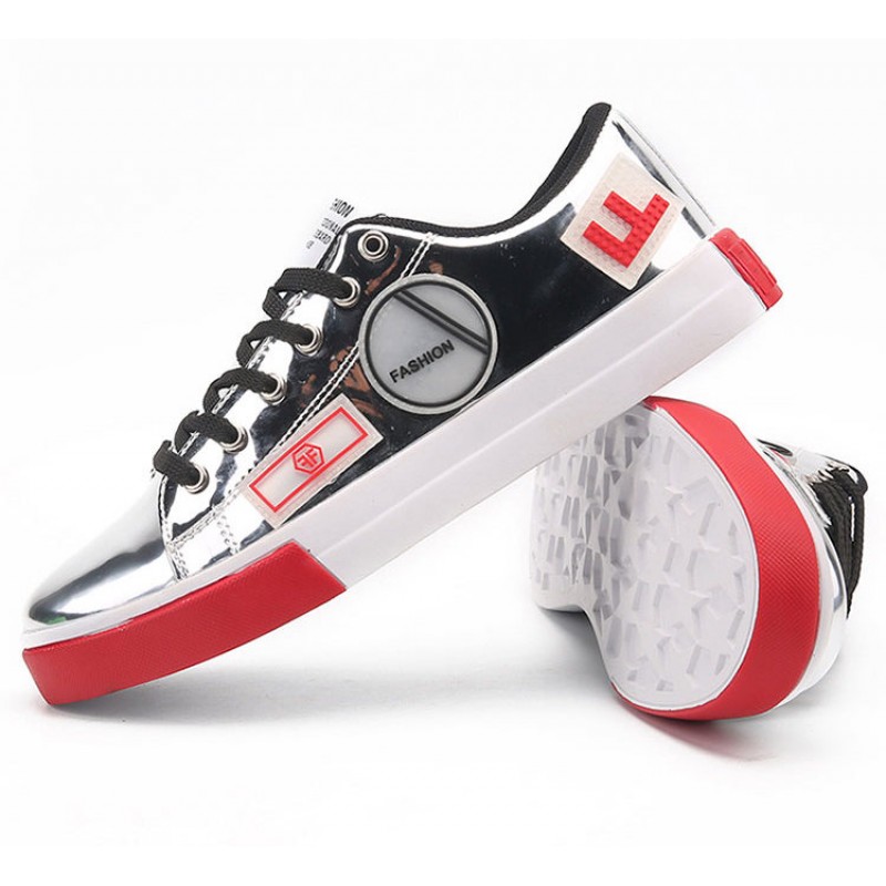 Men Metallic Lace-up Front Skate Shoes, Sport Silver Outdoor