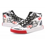 Silver Metallic Patches Lace Up High Top Mens Sneakers Shoes