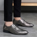 Grey Silver Metallic Pattened Pointed Head Lace Up Mens Oxfords Shoes