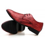 Red Metallic Patterned Pointed Head Lace Up Mens Oxfords Shoes