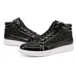 Black Glittering Sparkle Metallic Lace Up High Top Mens Sneakers Shoes