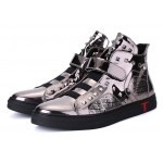 Grey Mirror Metallic Studs Punk Rock High Top Mens Sneakers Shoes