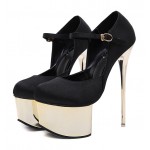 Black Satin Gold Platforms Mary Jane Stiletto Super High Heels Shoes