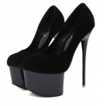 Black Suede Platforms Stiletto Super High Heels Shoes