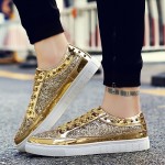 Gold Glittering Sparkle Metallic Studs Punk Rock Lace Up Mens Sneakers Shoes