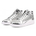Silver Glittering Sparkle Metallic Lace Up High Top Mens Sneakers Shoes