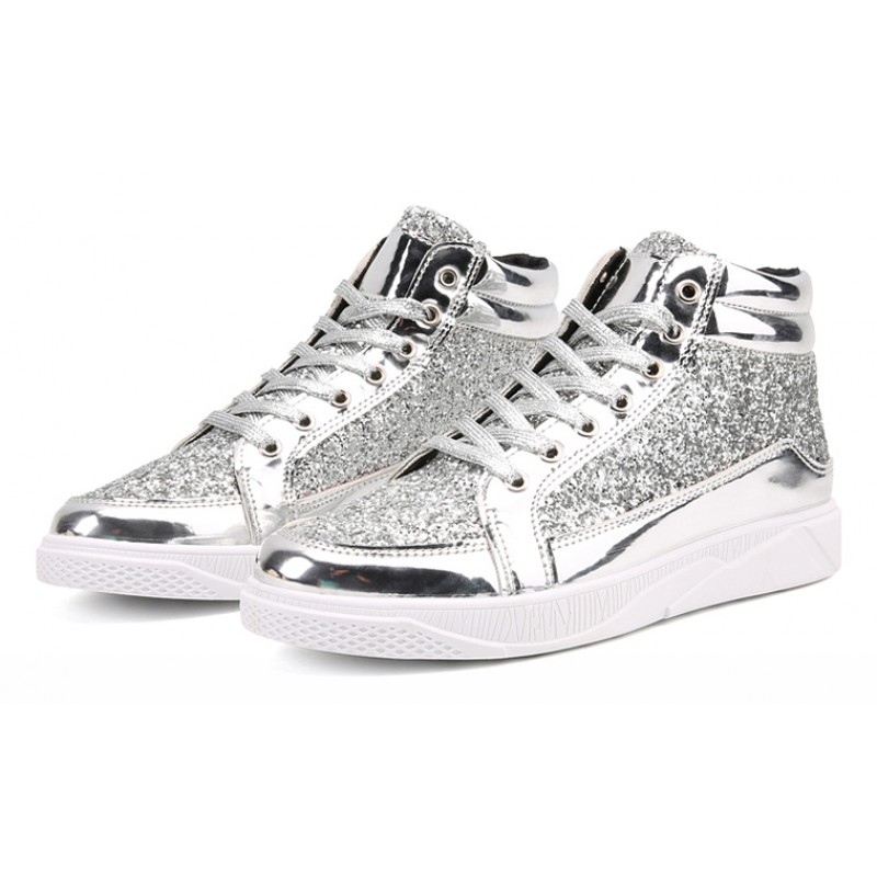 High Top Graffiti Men Sneakers Silver Glitter Rivets Lace Up Casual Shoes  Mixed Colors Rhinestone Spikes Flat Outside Shoes - AliExpress