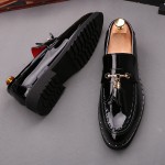 Black Gold Patent Leather Tassels Mens Oxfords Loafers Dress Shoes Flats