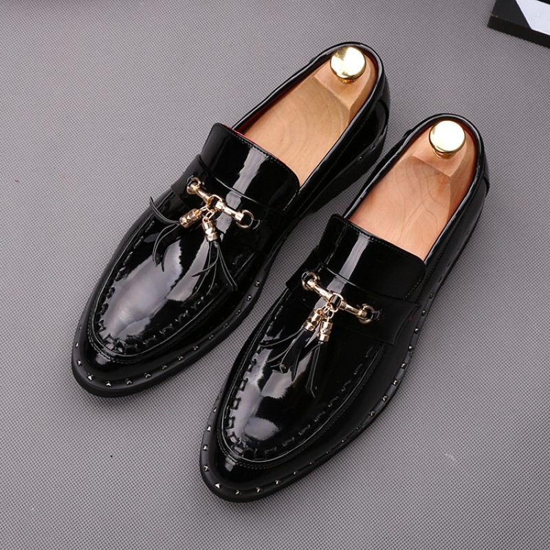 patent black loafers mens