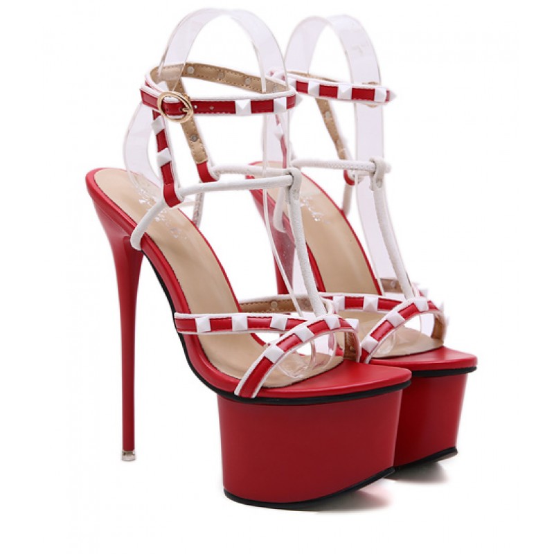 Red White Strappy Crisscross Platforms 