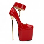 Red Patent Platforms Ankle Padlock Sexy Stiletto Mens High Heels Shoes
