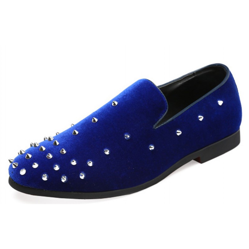 Red Suede Spike Studs Punk Rock Mens Loafers Flats Dress Shoes