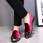 Burgundy Royal Velvet Metallic Cap Mens Oxfords Loafers Dress Shoes Flats