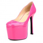 Pink Fushia Patent Platforms Blunt Head Sexy Stiletto Mens High Heels Shoes