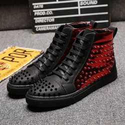 Black Red Metal Spikes Studs Punk Rock Mens High Top Sneakers Shoes