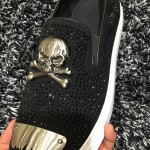 Black Metal Plate Skull Punk Rock Mens Loafers Flats Sneakers Shoes
