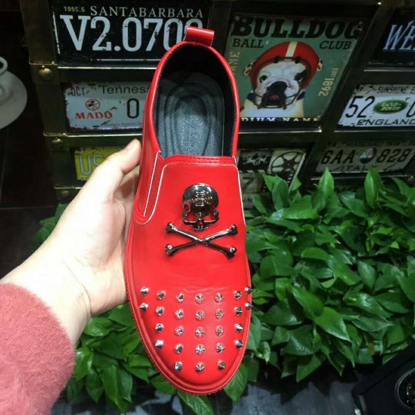 Black Red Metal Spikes Studs Skull Punk Rock Mens Loafers Flats Sneakers Shoes