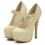 Cream Mary Jane Platforms Stiletto Super High Heels Shoes