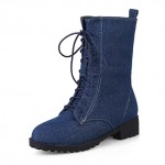 Blue Denim Jeans Lace Up High Top Womens Military Combat Boots Shoes 