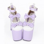 Purple White Bow Mary Jane Lolita Platforms Punk Rock Chunky Heels Boots Creepers Shoes