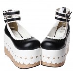 Black White Lolita Ankle Strap Platforms Punk Rock Chunky Heels Mary Jane Creepers Shoes