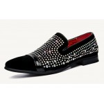 Black Suede Diamantes Bling Bling  Mens Oxfords Loafers Dress Shoes Flats